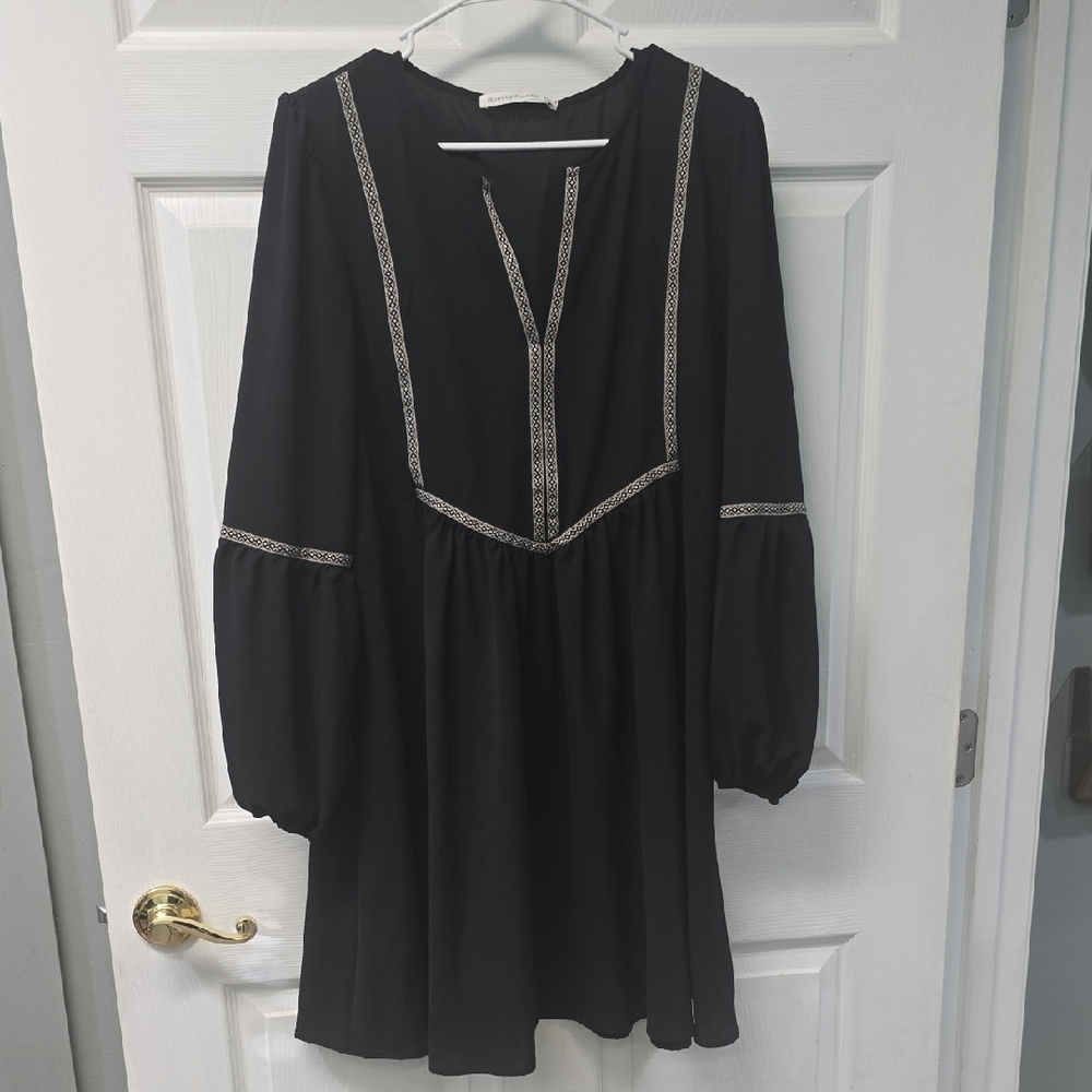 Chic Black Long Sleeve Dress with Embroidered Accents